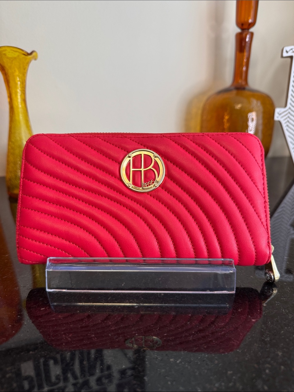 henri bendel Quilted Hot Pink Zip Wallet with Gold Logo